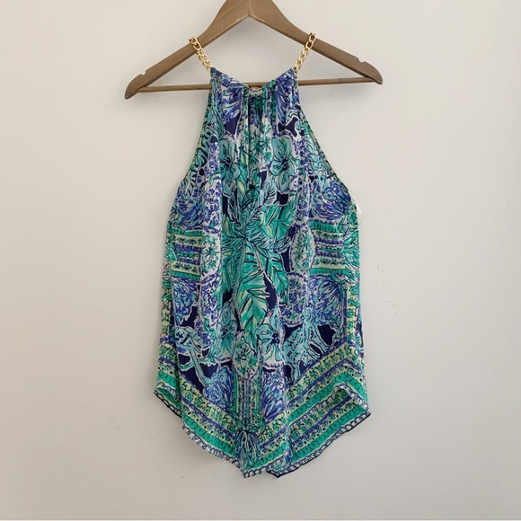 Lilly Pulitzer Top Cabana Silk Escape Artist Halter Sleeveless - Picture 5 of 10